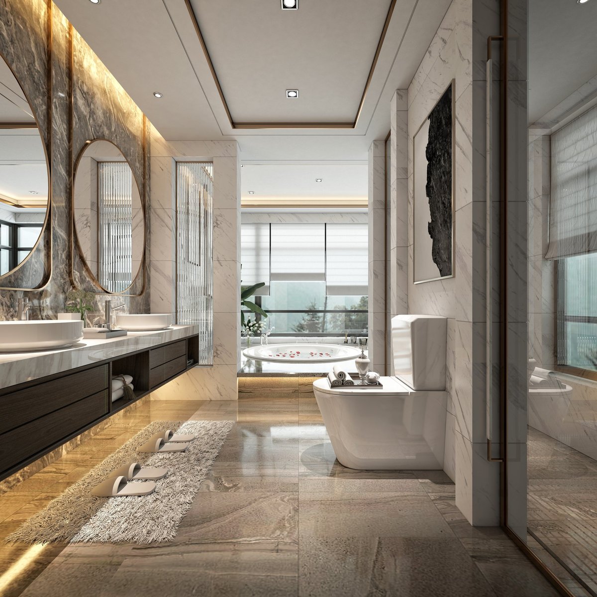 Luxury bathroom with pristine white tiles